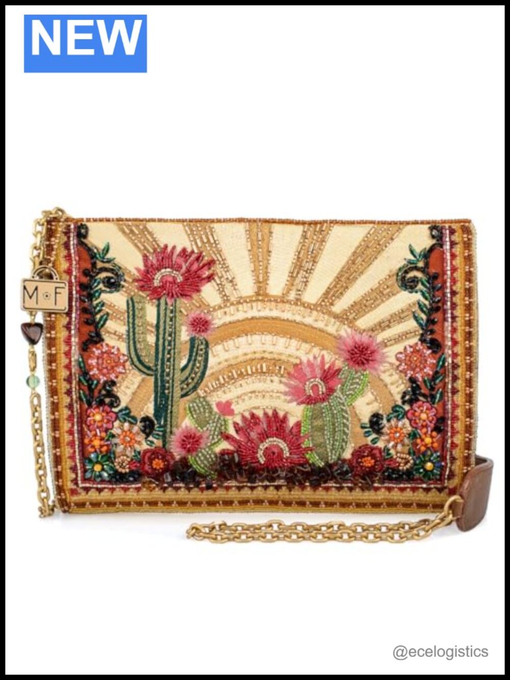 Hand-Beaded Crossbody Purse with Removable Chain Strap, Zipper Closure,